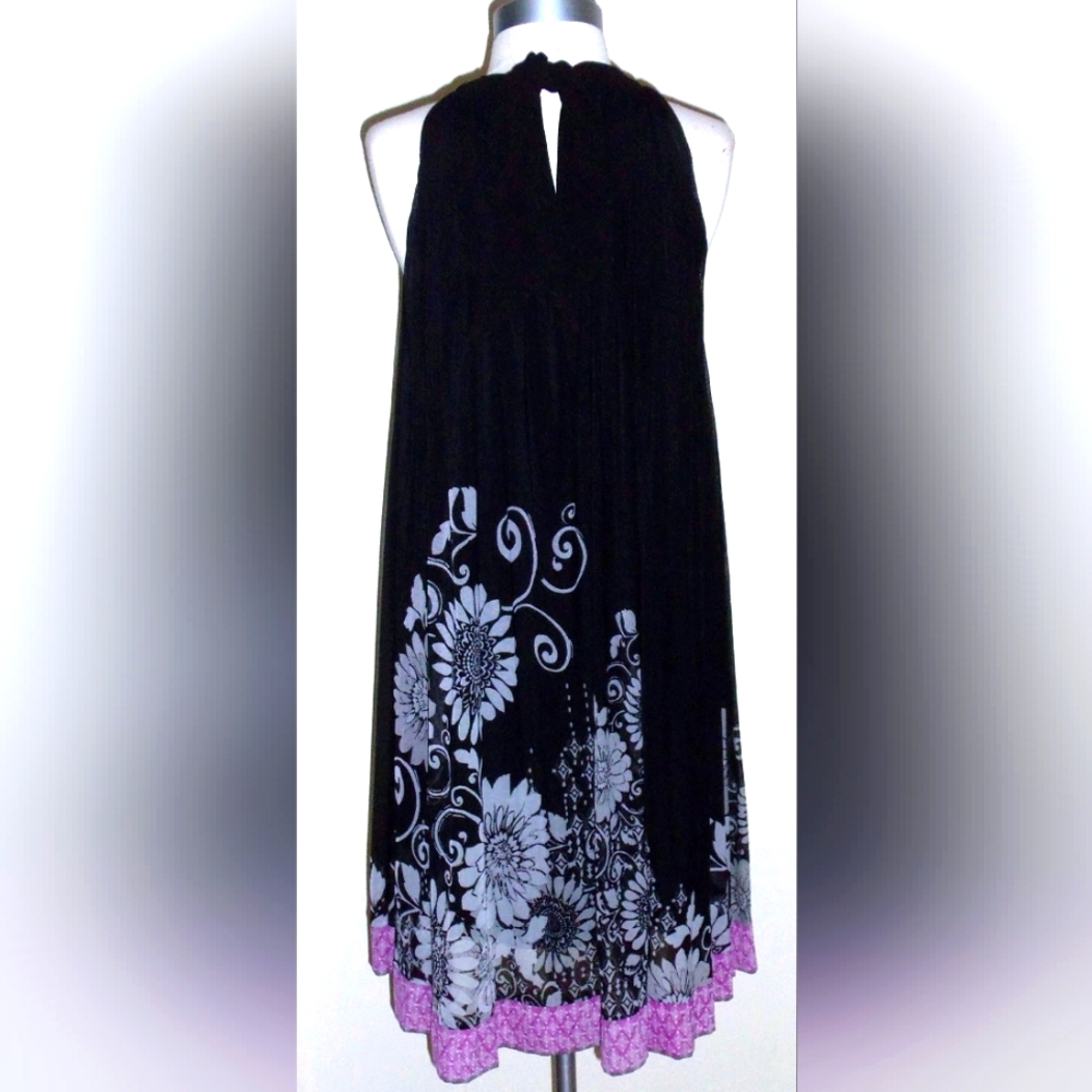 Black Floral Trapeze Cocktail Dress by Dressbarn Size 8 - Picture 5 of 5